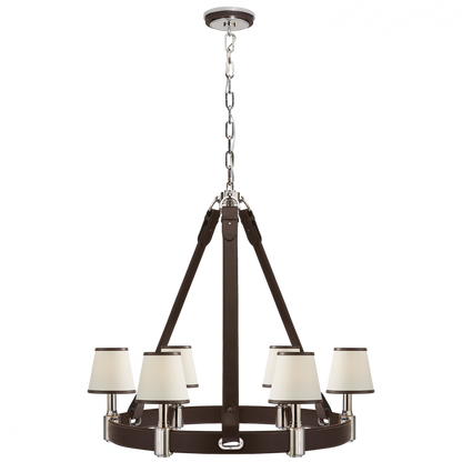 Ralph Lauren Riley Medium Ring Chandelier Polished Nickel and Chocolate Leather
