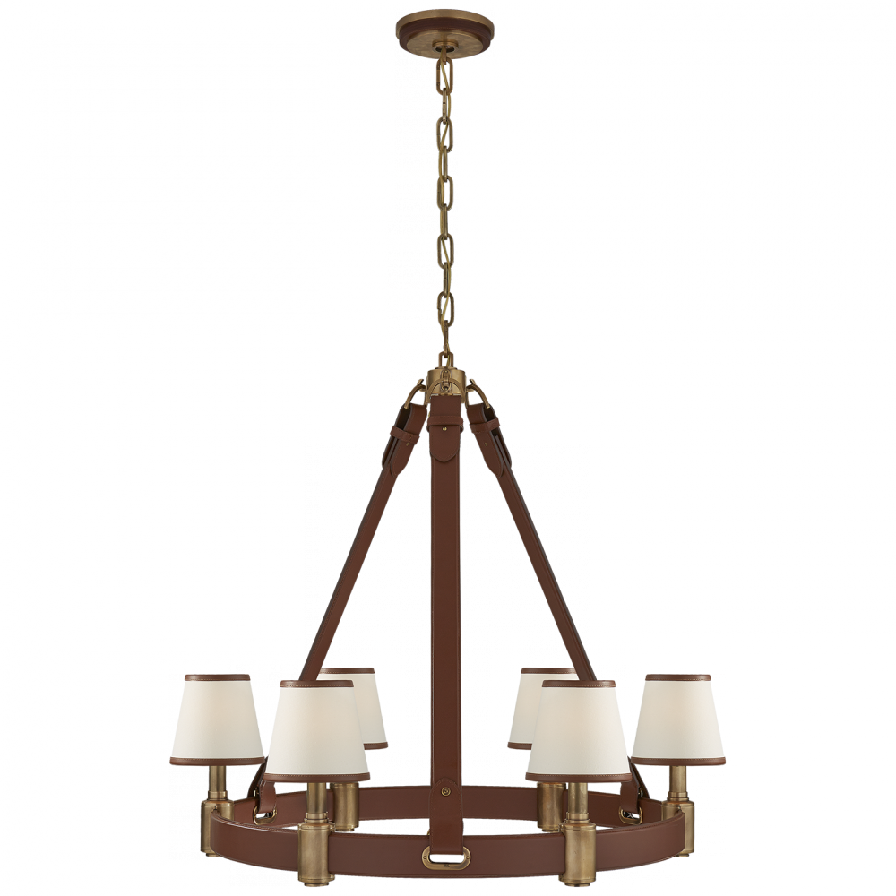 Ralph Lauren Riley Medium Ring Chandelier Natural Brass and Saddle Leather