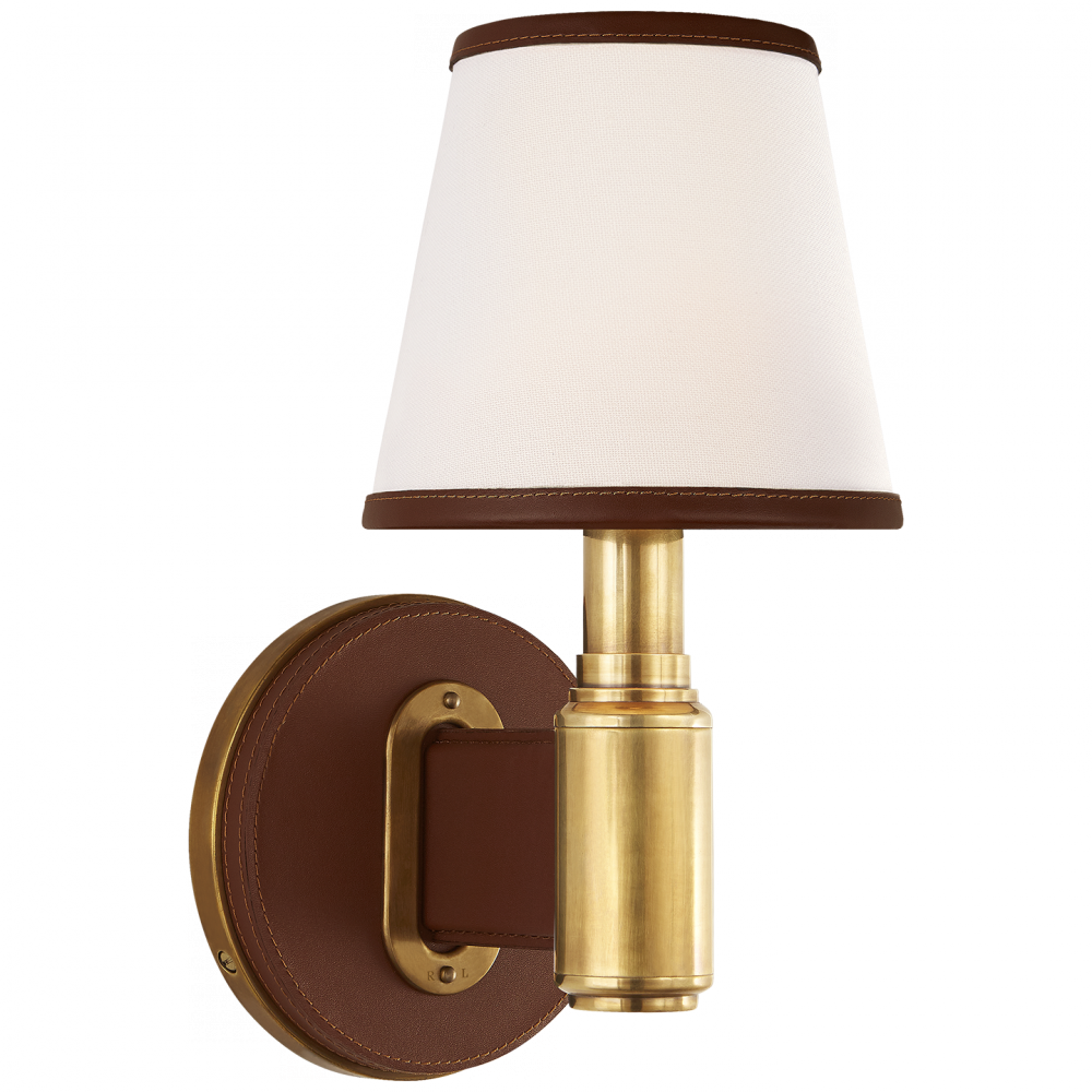 Ralph Lauren Riley Single Sconce Natural Brass and Saddle Leather