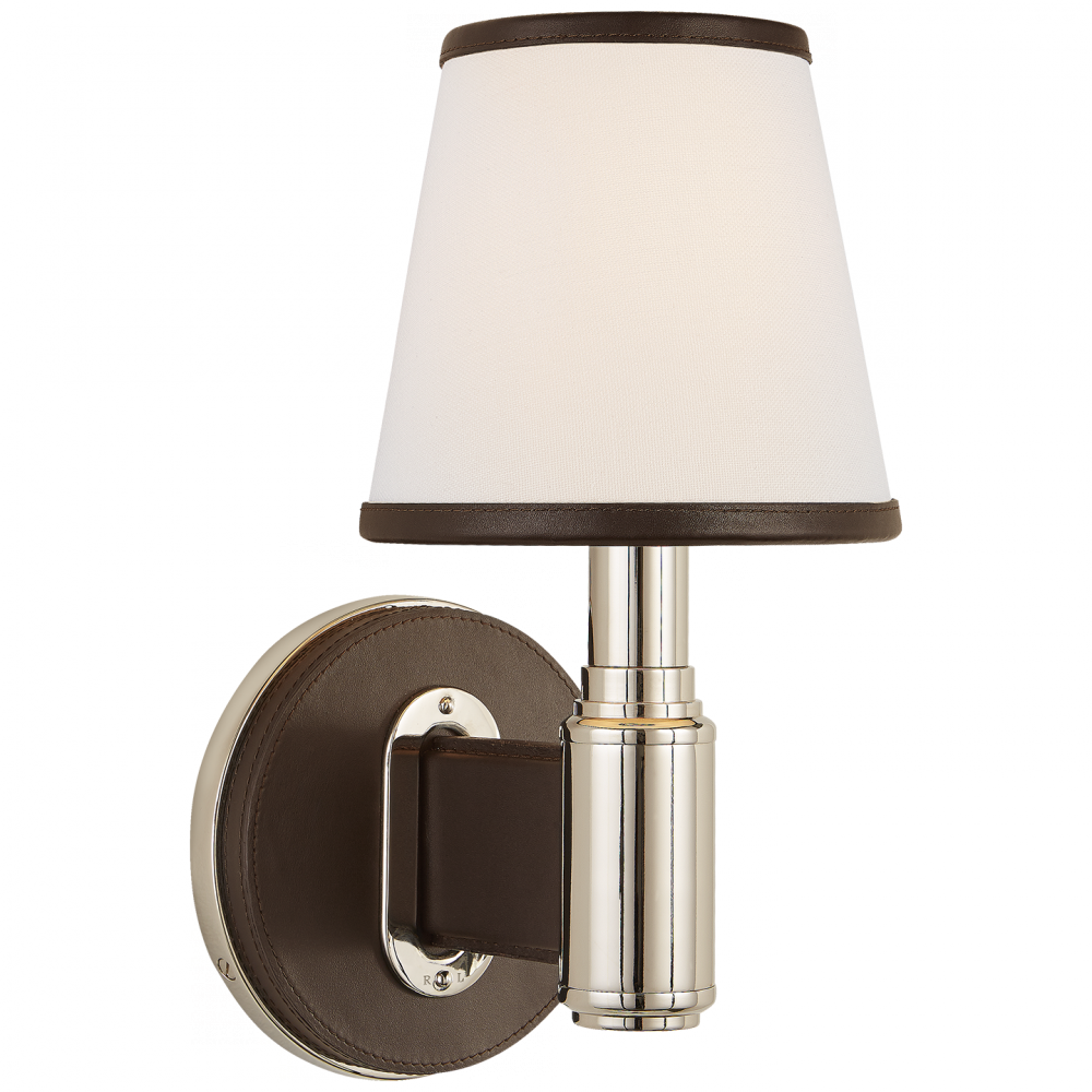 Ralph Lauren Riley Single Sconce Polished Nickel and Chocolate Leather