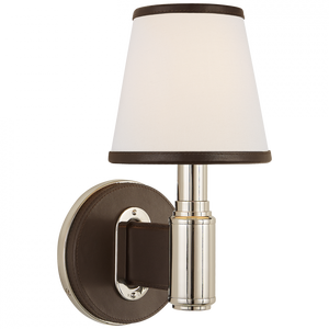 Ralph Lauren Riley Single Sconce Polished Nickel and Chocolate Leather
