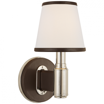 Ralph Lauren Riley Single Sconce Polished Nickel and Chocolate Leather