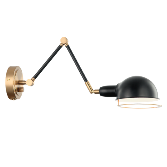 Matteo Lighting Blare Swing Arm Wall Sconce Aged Brass, Black