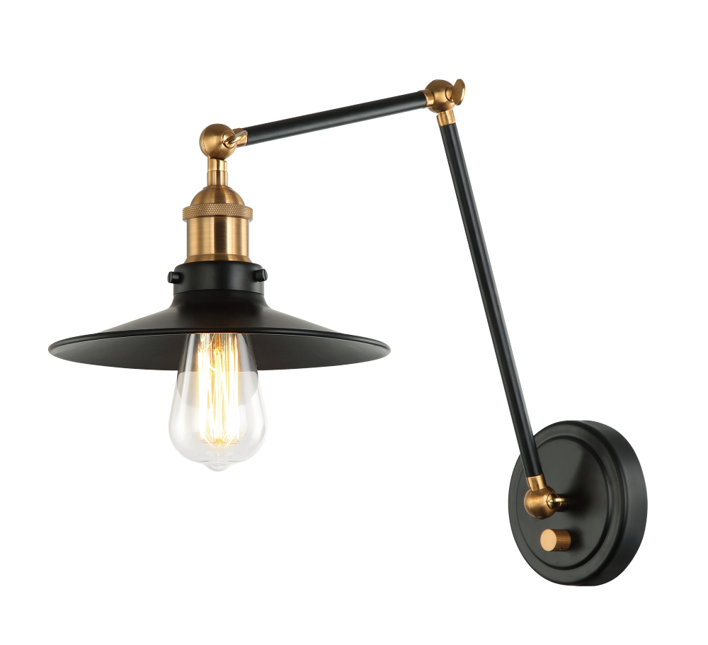 Matteo Lighting Brixson Swing Arm Wall Sconce Black, Aged Brass