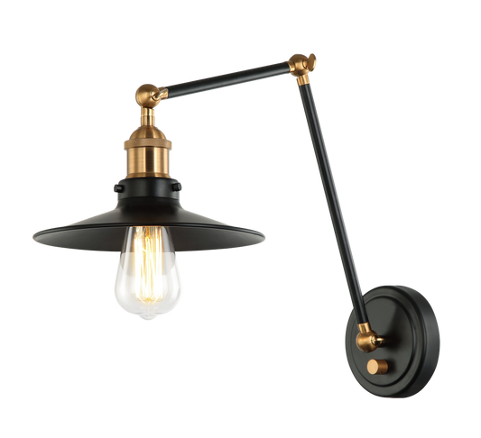 Matteo Lighting Brixson Swing Arm Wall Sconce Black, Aged Brass