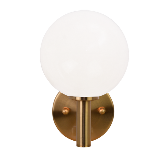 Matteo Lighting Cosmo Wall Sconce in Aged Gold Brass with Opal Glass, 5.9"W (S06001AGOP)