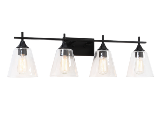 Matteo Lighting Hollis 4-Light Bath Bar in Black, 34.25"W (S09804BK)