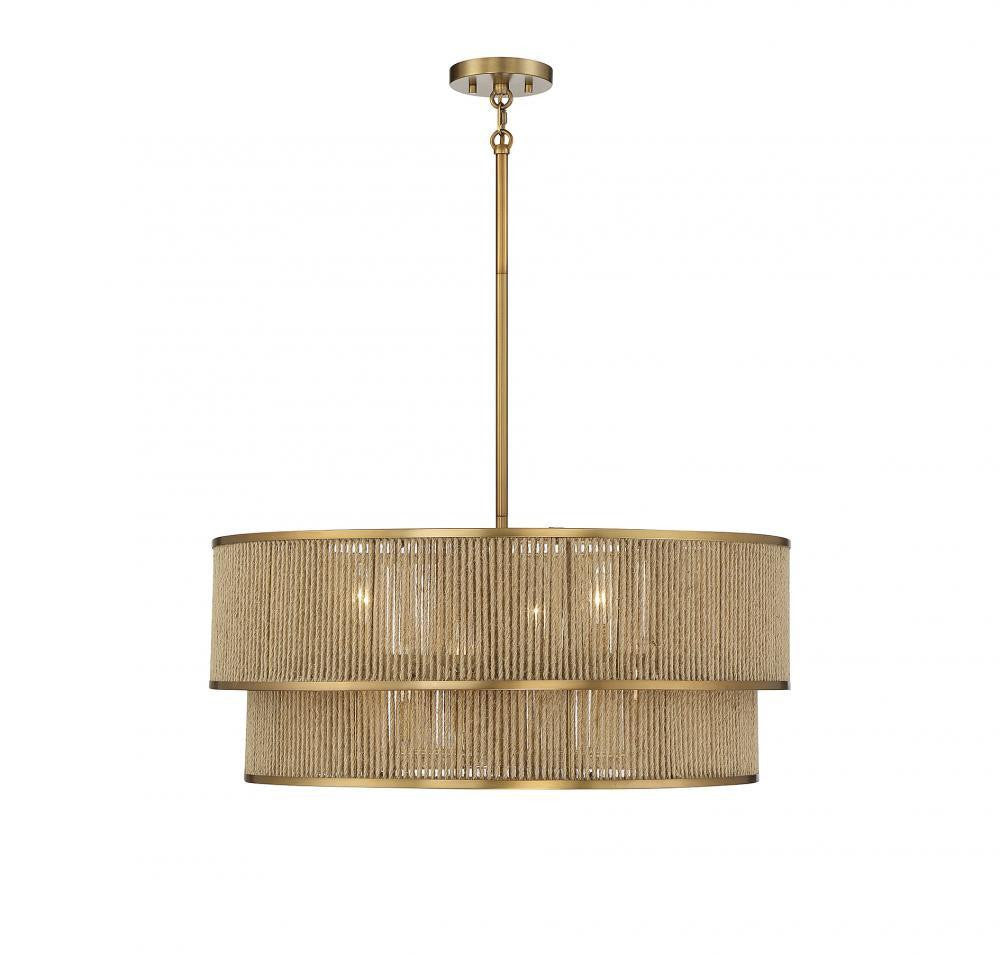 Savoy House Ashburn 6-Light 28-in Pendant Warm Brass and Rope