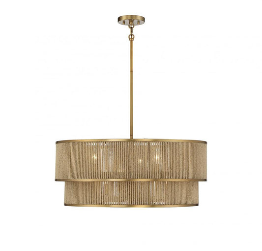 Savoy House Ashburn 6-Light 28-in Pendant Warm Brass and Rope
