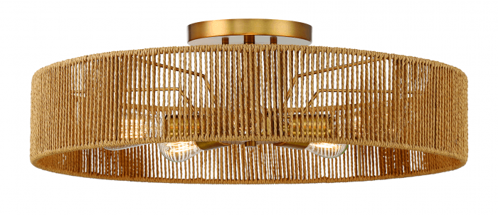 Savoy House Ashe Ceiling Light, 5-Light, Warm Brass and Rope, Rope Shade, 24"W (6-1682-5-320 AHWYL)