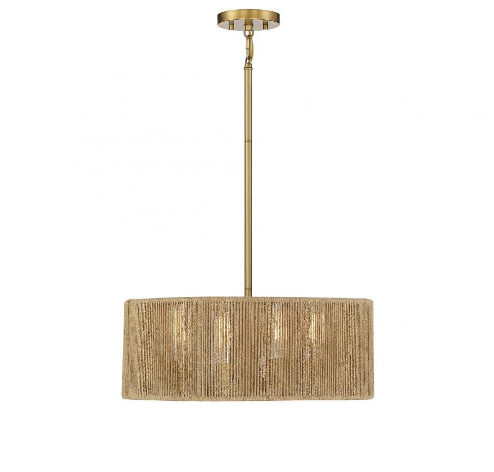 Savoy House Ashe 4-Light Pendant Warm Brass and Rope