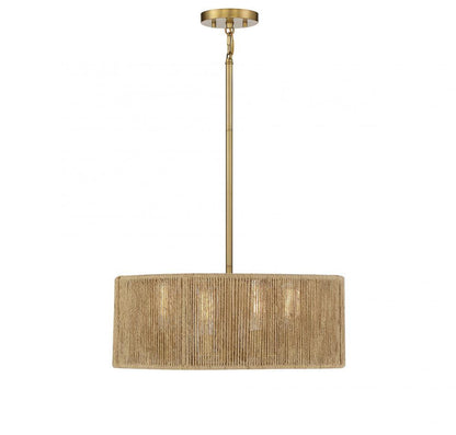 Savoy House Ashe 4-Light Pendant Warm Brass and Rope