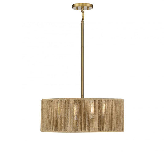 Savoy House Ashe 4-Light Pendant Warm Brass and Rope