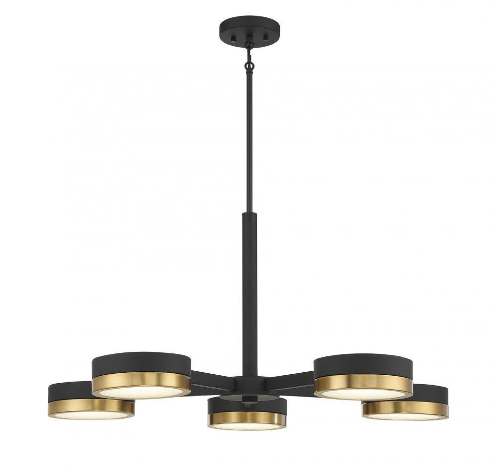 Savoy House Ashor 5-Light LED Chandelier Matte Black with Warm Brass Accents