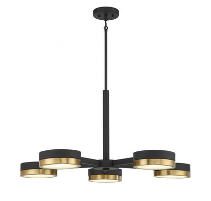 Savoy House Ashor 5-Light LED Chandelier Matte Black with Warm Brass Accents