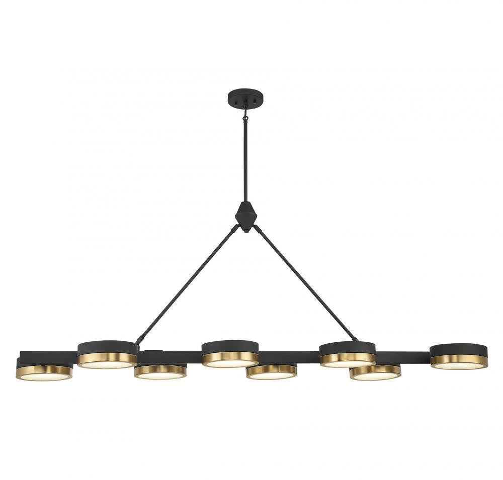 Savoy House Ashor 8-Light LED Linear Chandelier Matte Black with Warm Brass Accents