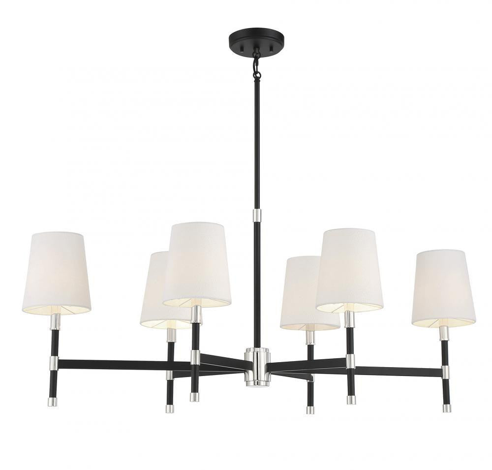 Savoy House Brody 6-Light Linear Chandelier Matte Black with Polished Nickel Accents