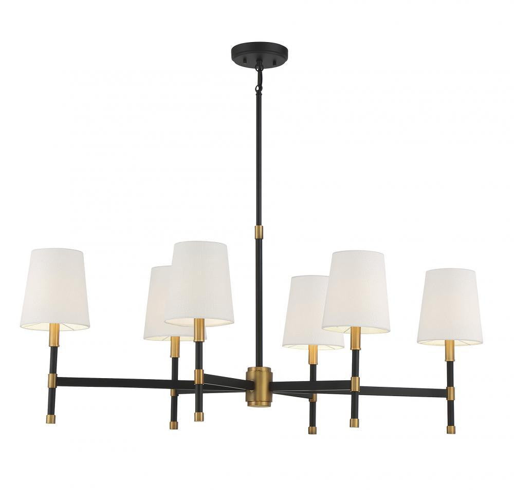 Savoy House Brody 6-Light Linear Chandelier Matte Black with Warm Brass Accents