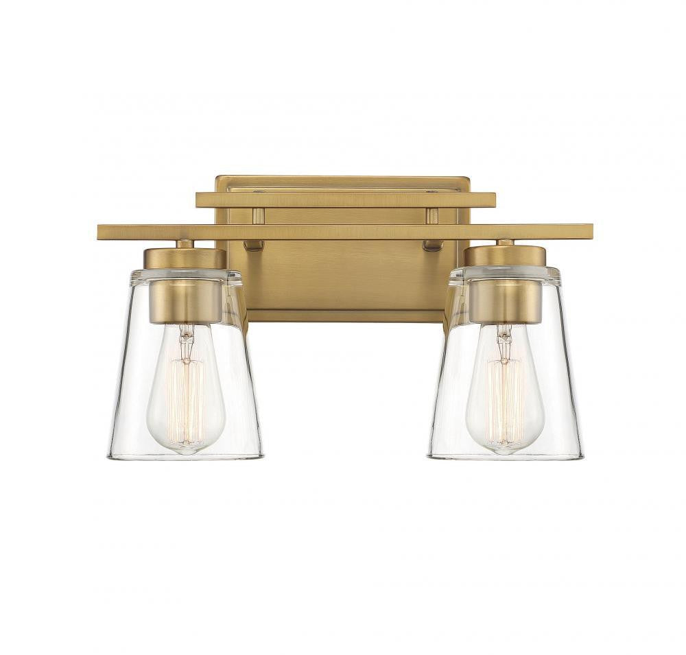 Savoy House Calhoun Bath Vanity Light, 2-Light, Warm Brass, Glass Shade, 14.58"W (8-1020-2-322 AHV0D)