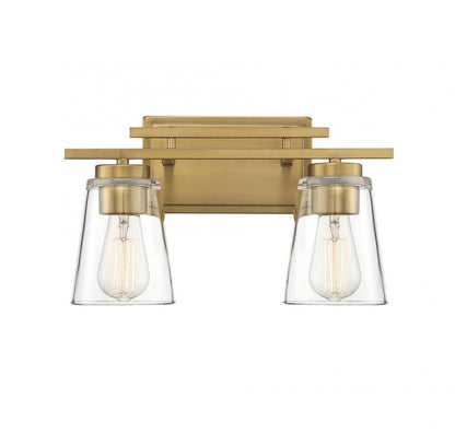 Savoy House Calhoun Bath Vanity Light, 2-Light, Warm Brass, Glass Shade, 14.58"W (8-1020-2-322 AHV0D)