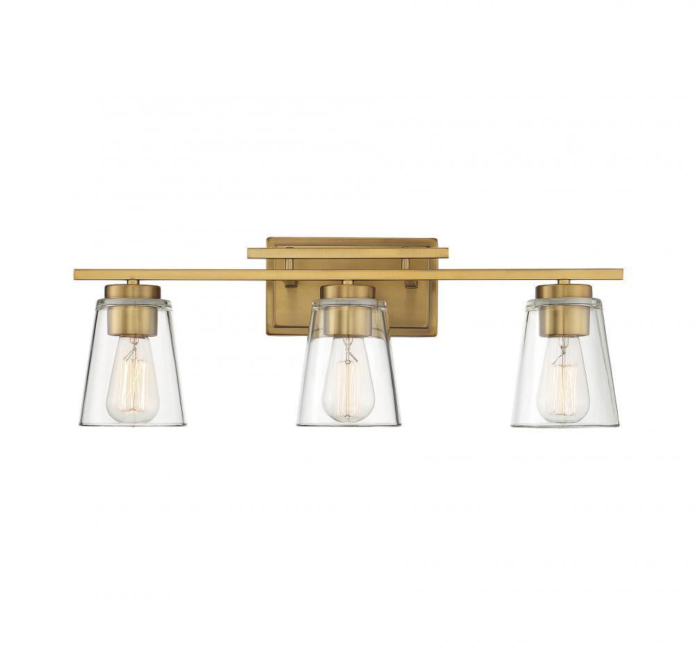 Savoy House Calhoun Bath Vanity Light, 3-Light, Warm Brass, Glass Shade, 24"W (8-1020-3-322 AHV0C)