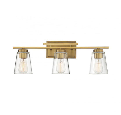 Savoy House Calhoun Bath Vanity Light, 3-Light, Warm Brass, Glass Shade, 24"W (8-1020-3-322 AHV0C)