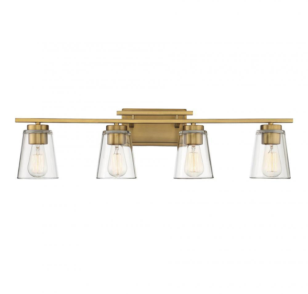 Savoy House Calhoun Bath Vanity Light, 4-Light, Warm Brass, Glass Shade, 32"W (8-1020-4-322 AHV0E)