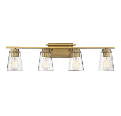 Savoy House Calhoun Bath Vanity Light, 4-Light, Warm Brass, Glass Shade, 32"W (8-1020-4-322 AHV0E)