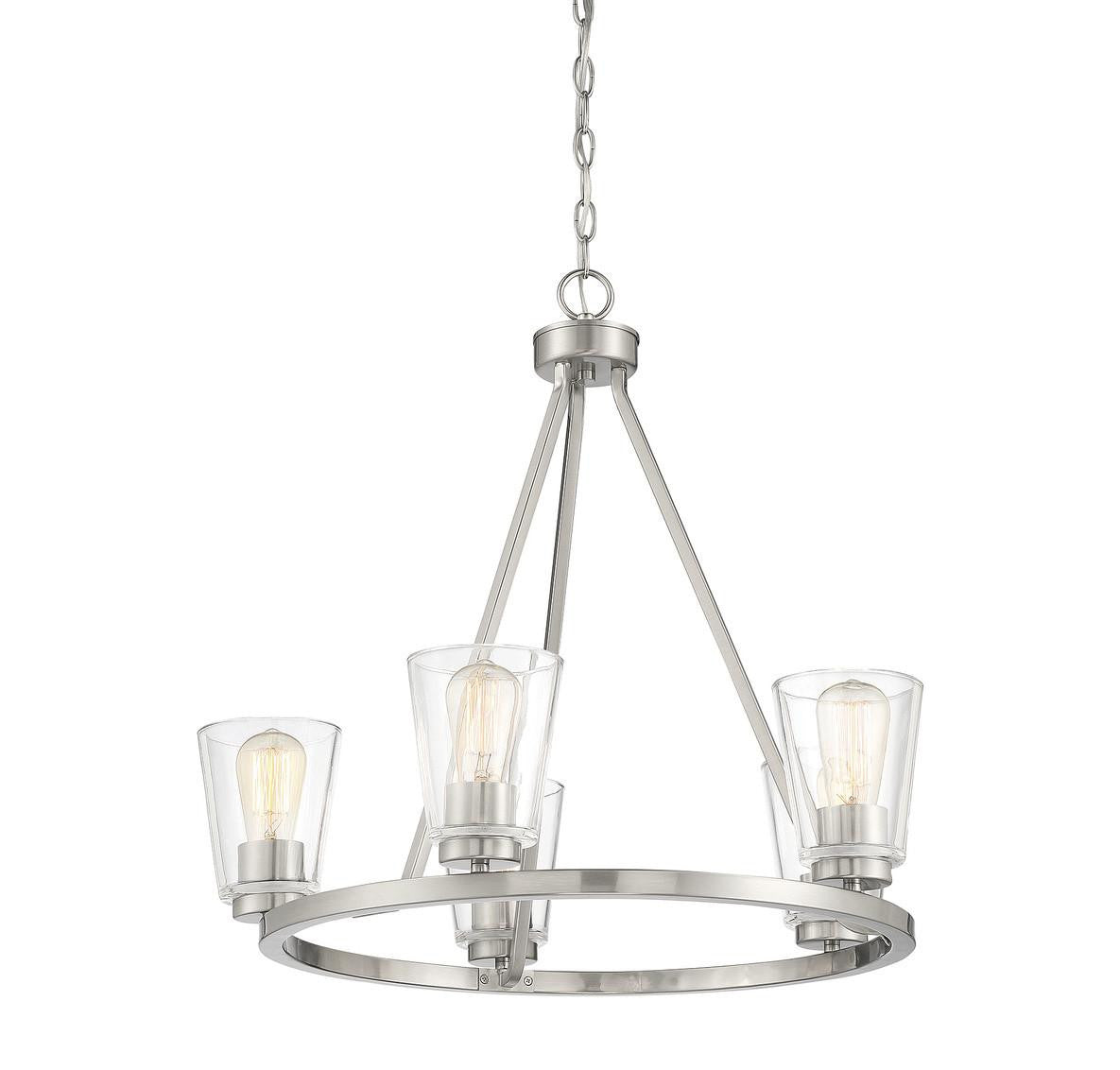 Savoy House Calhoun Chandelier, 5-Light, Satin Nickel, Glass Shade, 25"W (1-1021-5-SN AHUZX)