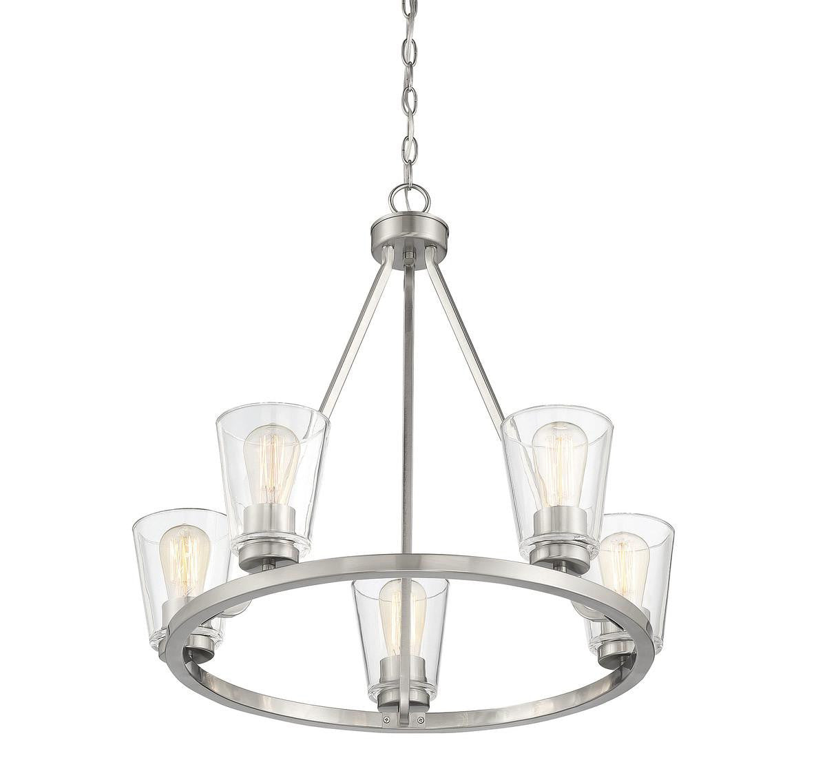Savoy House Calhoun Chandelier, 5-Light, Satin Nickel, Glass Shade, 25"W (1-1021-5-SN AHUZX)