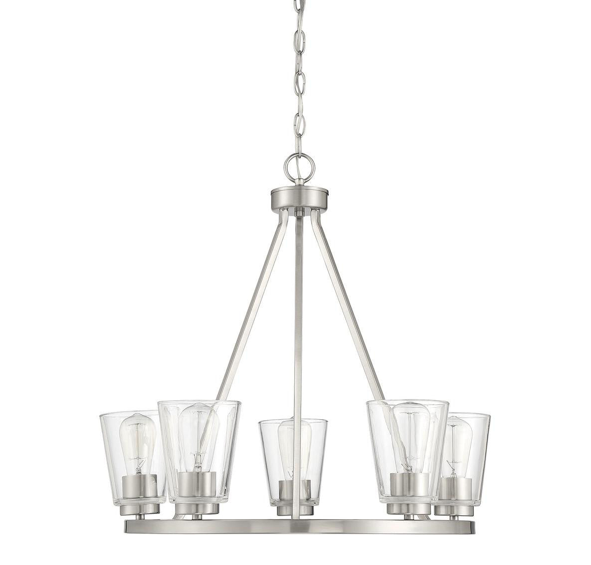 Savoy House Calhoun Chandelier, 5-Light, Satin Nickel, Glass Shade, 25"W (1-1021-5-SN AHUZX)