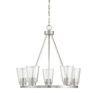 Savoy House Calhoun Chandelier, 5-Light, Satin Nickel, Glass Shade, 25"W (1-1021-5-SN AHUZX)