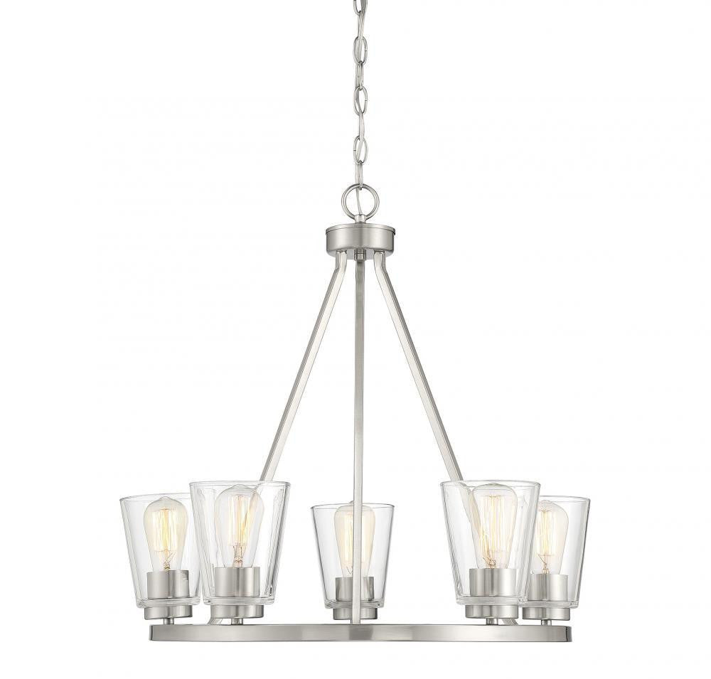Savoy House Calhoun Chandelier, 5-Light, Satin Nickel, Glass Shade, 25"W (1-1021-5-SN AHUZX)