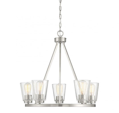 Savoy House Calhoun Chandelier, 5-Light, Satin Nickel, Glass Shade, 25"W (1-1021-5-SN AHUZX)