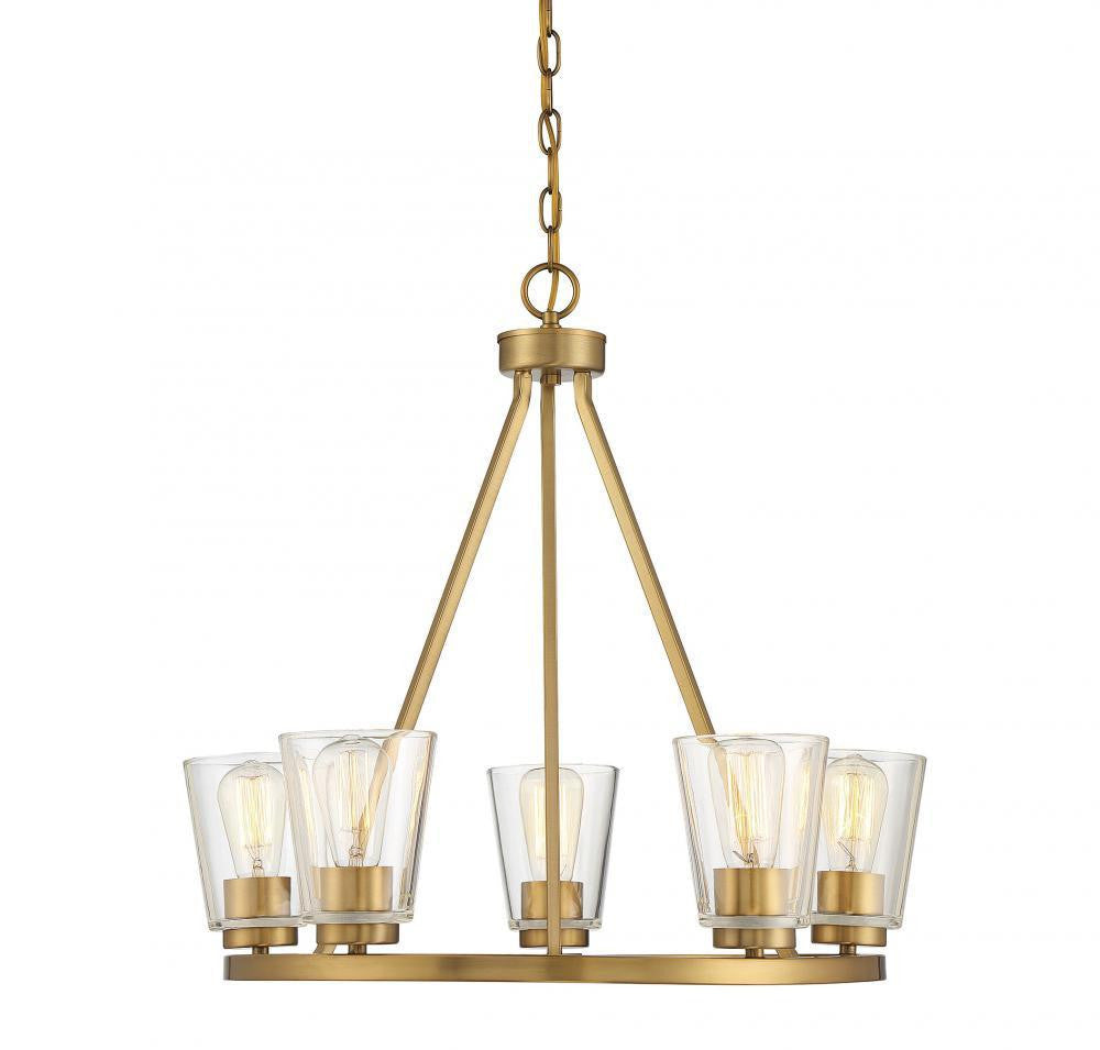 Savoy House Calhoun Chandelier, 5-Light, Warm Brass, Glass Shade, 25"W (1-1021-5-322 AHUZY)