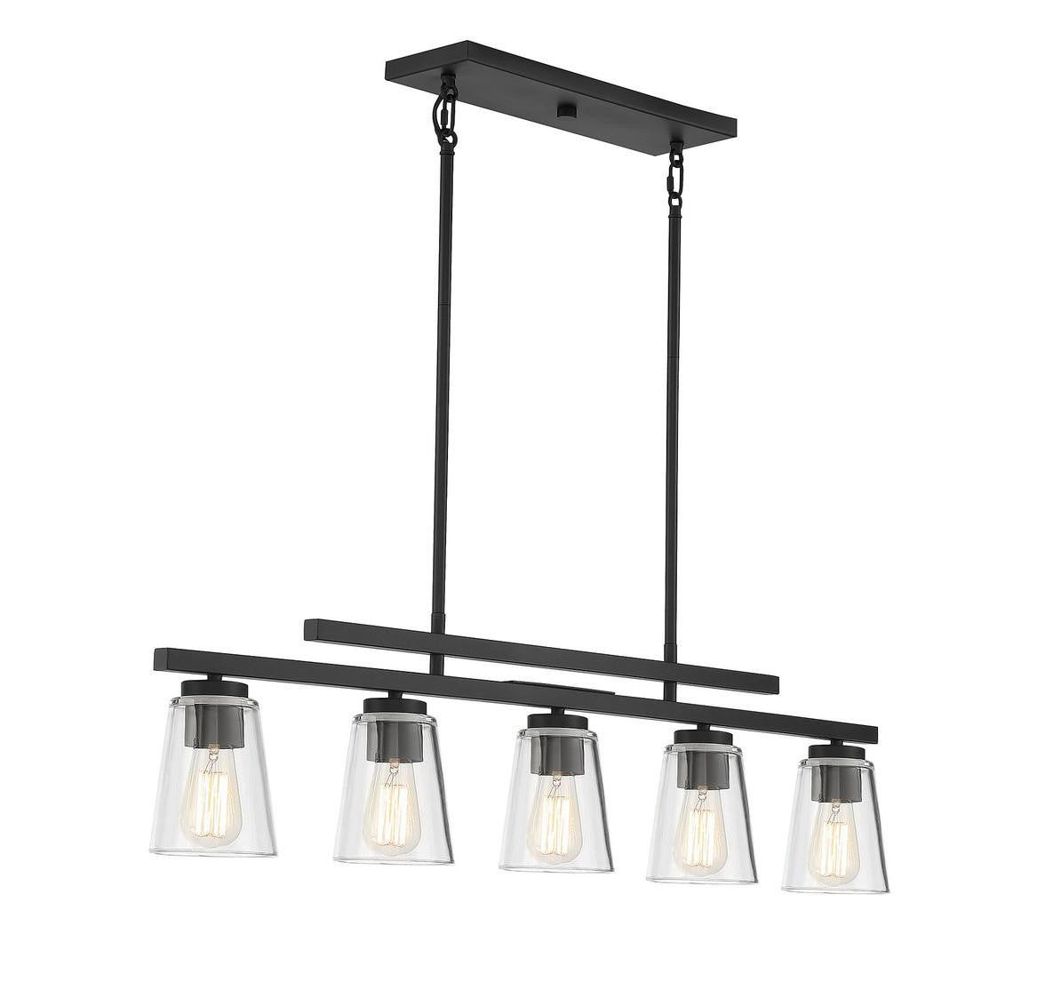 Savoy House Calhoun Linear Chandelier, 5-Light, Matte Black, Glass Shade, 5"W (1-1023-5-89 AHUZZ)