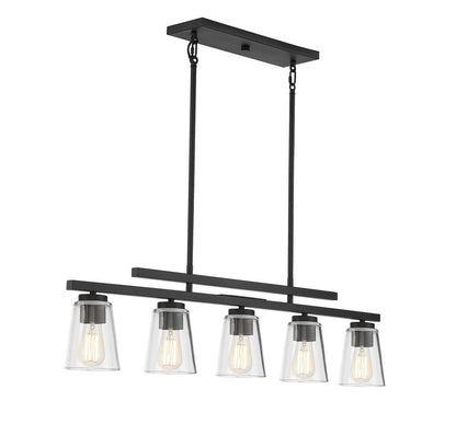 Savoy House Calhoun Linear Chandelier, 5-Light, Matte Black, Glass Shade, 5"W (1-1023-5-89 AHUZZ)