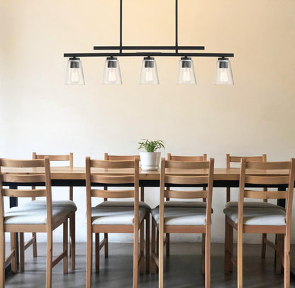 Savoy House Calhoun Linear Chandelier, 5-Light, Matte Black, Glass Shade, 5"W (1-1023-5-89 AHUZZ)