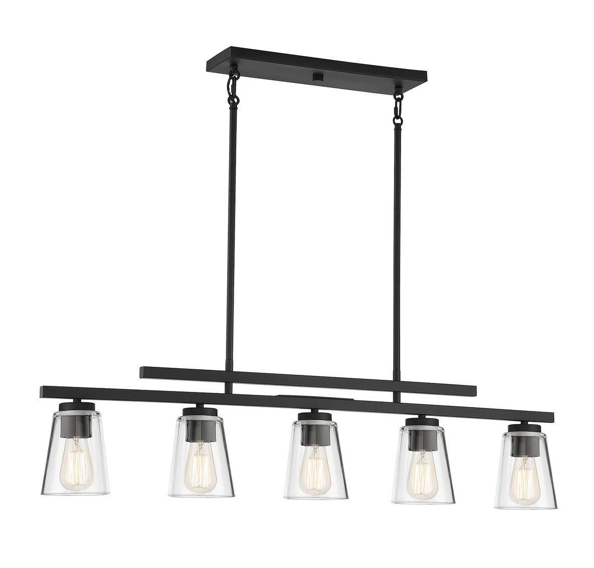Savoy House Calhoun Linear Chandelier, 5-Light, Matte Black, Glass Shade, 5"W (1-1023-5-89 AHUZZ)