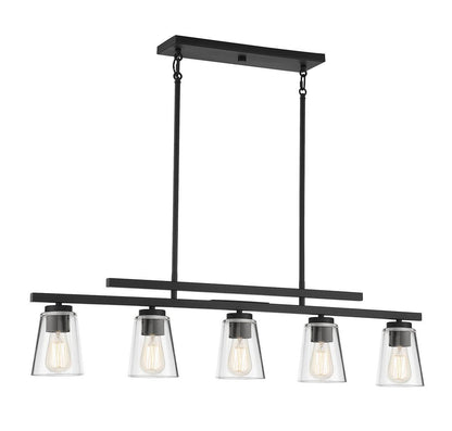 Savoy House Calhoun Linear Chandelier, 5-Light, Matte Black, Glass Shade, 5"W (1-1023-5-89 AHUZZ)