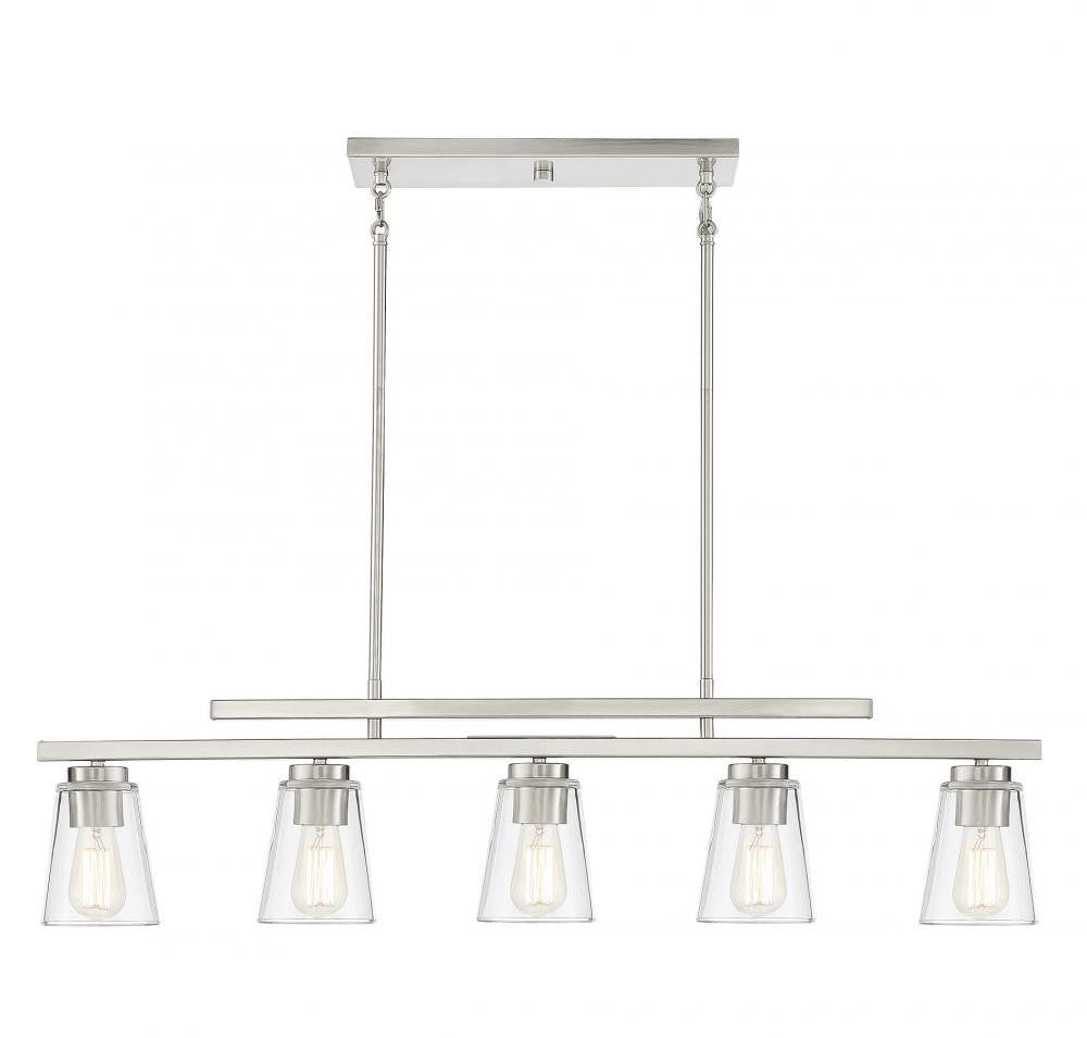 Savoy House Calhoun Linear Chandelier, 5-Light, Satin Nickel, Glass Shade, 5"W (1-1023-5-SN AHV00)