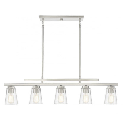 Savoy House Calhoun Linear Chandelier, 5-Light, Satin Nickel, Glass Shade, 5"W (1-1023-5-SN AHV00)