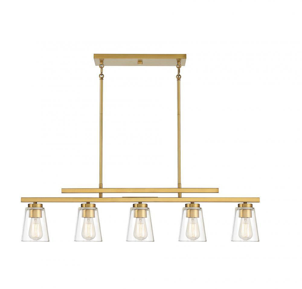 Savoy House Calhoun Linear Chandelier, 5-Light, Warm Brass, Glass Shade, 5"W (1-1023-5-322 AHV01)