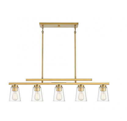 Savoy House Calhoun Linear Chandelier, 5-Light, Warm Brass, Glass Shade, 5"W (1-1023-5-322 AHV01)