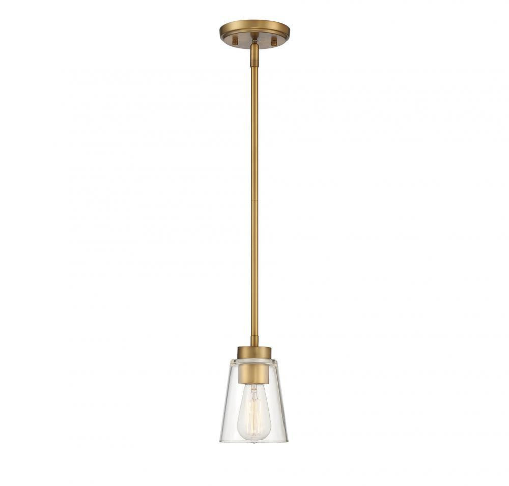 Savoy House Calhoun Pendant, 1-Light, Warm Brass, Glass Shade, 7"H (7-1026-1-322 AHV07)