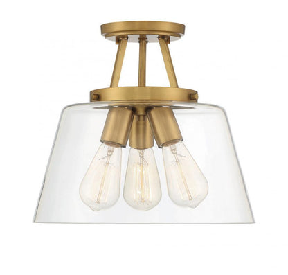 Savoy House Calhoun Semi Flush Mount, 3-Light, Warm Brass, Glass Shade, 13"W (6-1024-3-322 AHUZV)