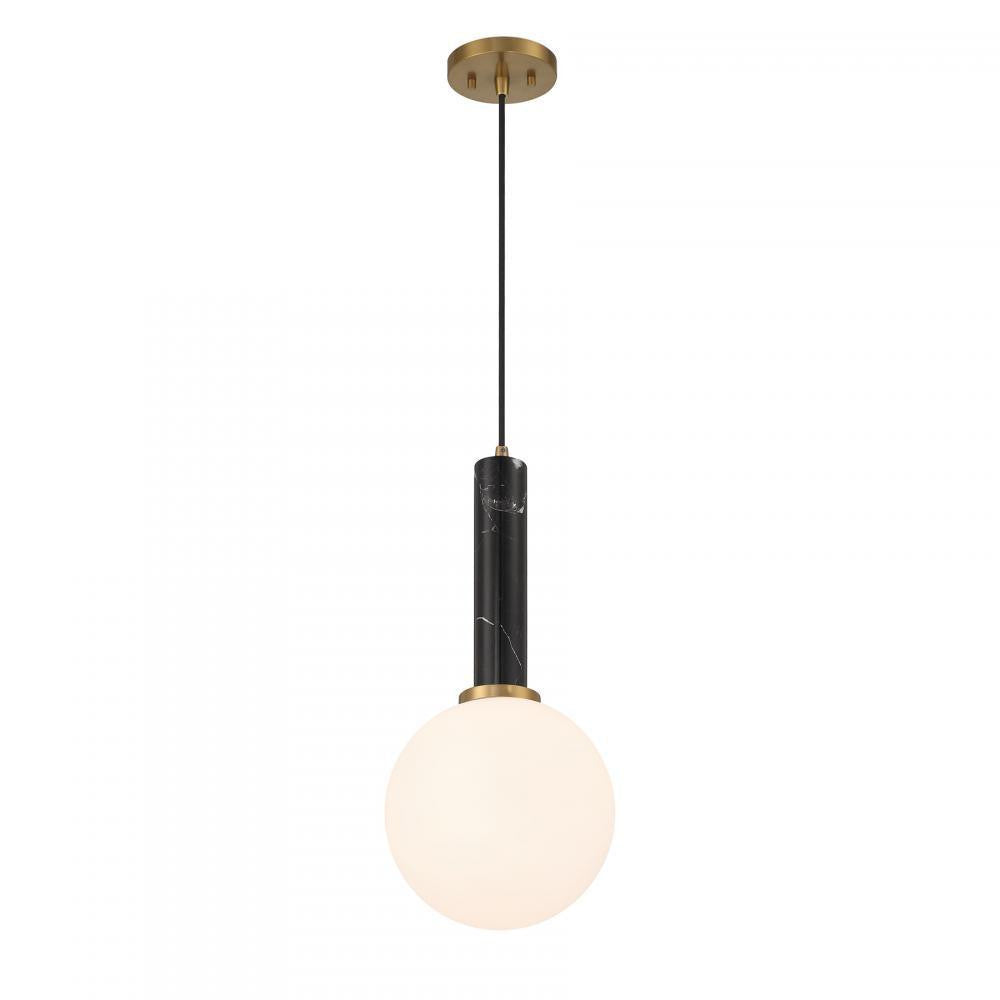 Savoy House Callaway 1-Light Pendant White Marble with Warm Brass