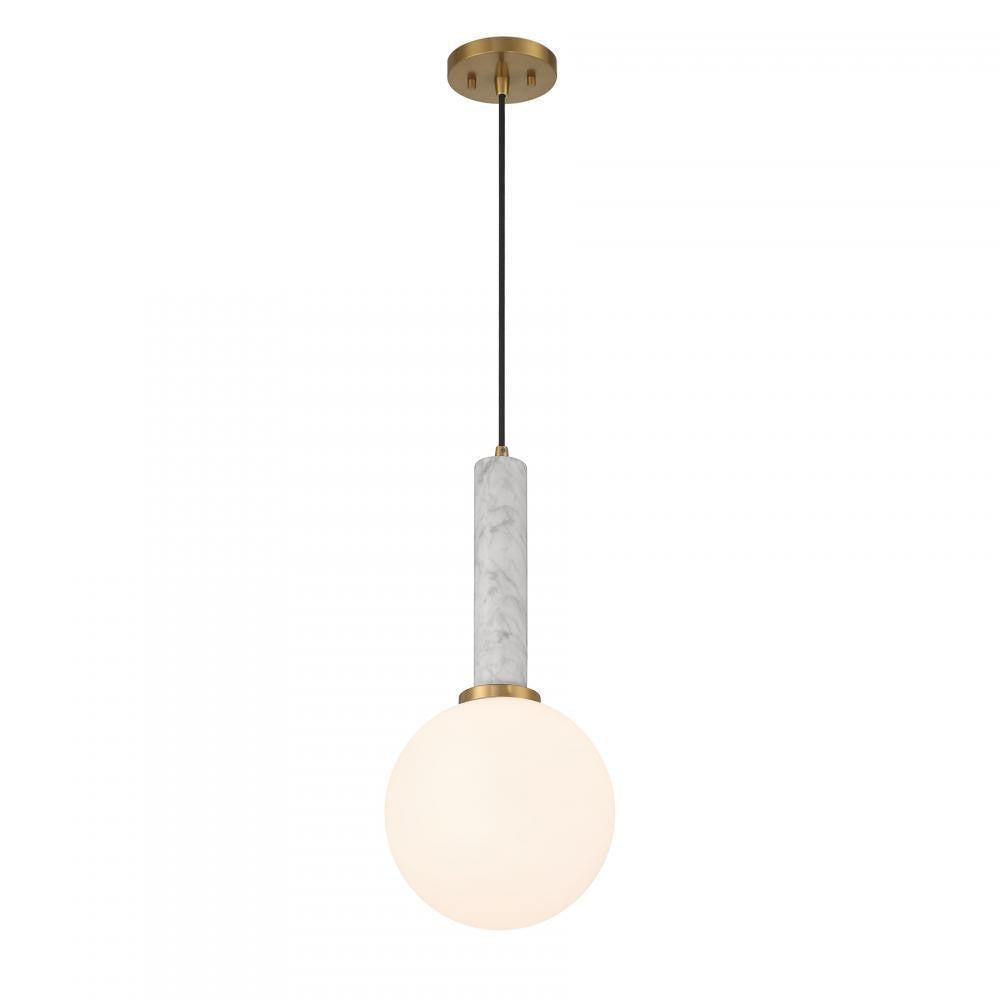 Savoy House Callaway 1-Light Pendant in White Marble with Warm Brass, Savoy House 7-2902-1-264 ALXLA