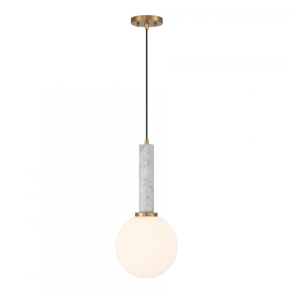 Savoy House Callaway 1-Light Pendant in White Marble with Warm Brass, Savoy House 7-2902-1-264 ALXLA