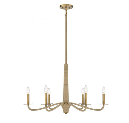 Savoy House Cannon 6-Light Chandelier Warm Brass and Rope